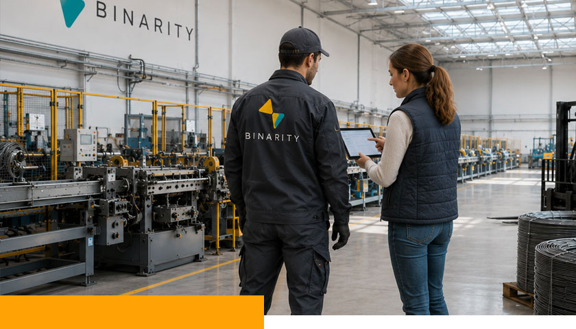 Binarity team at the automated nail manufacturing facility