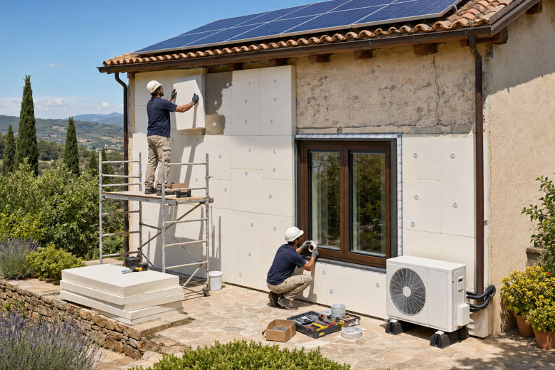 Energy-efficiency upgrades with insulation and heat pump